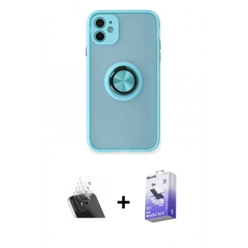 MARSİLYAN™- iPhone 11 Kılıf Yörünge Çizgi - Siyah Bilvis 5in1 5D Magic Hayalet Cam Ekran Koruyucu + Kamera Lens Koruma Cam - SF