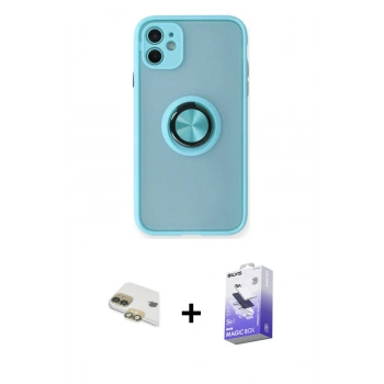 MARSİLYAN™- iPhone 11 Kılıf Yörünge Çizgi - Siyah Bilvis 5in1 5D Magic Hayalet Cam Ekran Koruyucu + Pers Alüminyum Kamera Lens - GD
