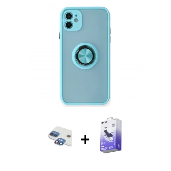 MARSİLYAN™- iPhone 11 Kılıf Yörünge Çizgi - Siyah Bilvis 5in1 5D Magic Hayalet Cam Ekran Koruyucu + Pers Alüminyum Kamera Lens - GI