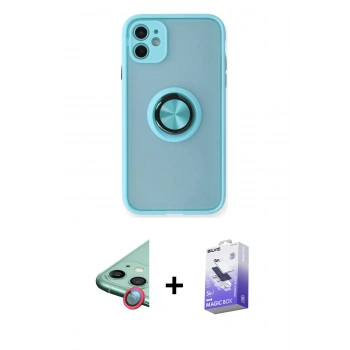 MARSİLYAN™- iPhone 11 Kılıf Yörünge Çizgi - Siyah Bilvis 5in1 5D Magic Hayalet Cam Ekran Koruyucu + Raze Metal Kamera Lens - KI