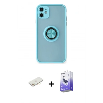 MARSİLYAN™- iPhone 11 Kılıf Yörünge Çizgi - Siyah Bilvis 5in1 5D Magic Hayalet Cam Ekran Koruyucu + Renkli Kamera Lens Koruma Cam - SI