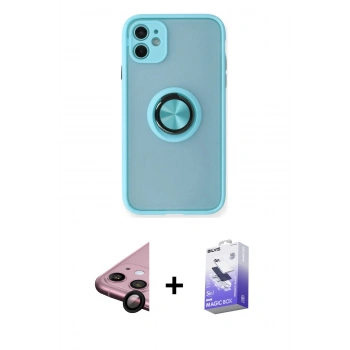 MARSİLYAN™- iPhone 11 Kılıf Yörünge Çizgi - Siyah Bilvis 5in1 5D Magic Hayalet Cam Ekran Koruyucu + Raze Metal Kamera Lens - SH