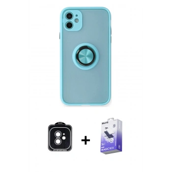 MARSİLYAN™- iPhone 11 Kılıf Yörünge Çizgi - Siyah Bilvis 5in1 5D Magic Hayalet Cam Ekran Koruyucu + PVD Metal Kamera Lens - SH
