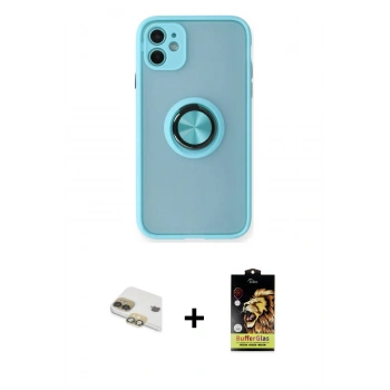 MARSİLYAN™- iPhone 11 Kılıf Yörünge Çizgi - Siyah Buffer Cam Ekran Koruyucu + Pers Alüminyum Kamera Lens - GD