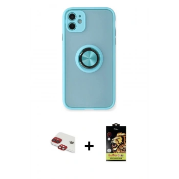 MARSİLYAN™- iPhone 11 Kılıf Yörünge Çizgi - Siyah Buffer Cam Ekran Koruyucu + Pers Alüminyum Kamera Lens - KI