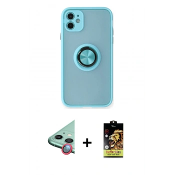 MARSİLYAN™- iPhone 11 Kılıf Yörünge Çizgi - Siyah Buffer Cam Ekran Koruyucu + Raze Metal Kamera Lens - KI