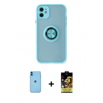 MARSİLYAN™- iPhone 11 Kılıf Yörünge Çizgi - Siyah Buffer Cam Ekran Koruyucu + Neon Fosforlu Kamera Lens - MI