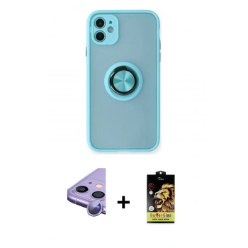 MARSİLYAN™- iPhone 11 Kılıf Yörünge Çizgi - Siyah Buffer Cam Ekran Koruyucu + Raze Metal Kamera Lens - MR