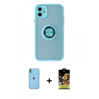 MARSİLYAN™- iPhone 11 Kılıf Yörünge Çizgi - Siyah Buffer Cam Ekran Koruyucu + Neon Fosforlu Kamera Lens - YL