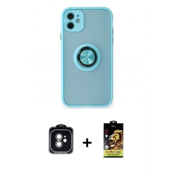 MARSİLYAN™- iPhone 11 Kılıf Yörünge Çizgi - Siyah Buffer Cam Ekran Koruyucu + PVD Metal Kamera Lens - YL