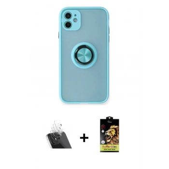 MARSİLYAN™- iPhone 11 Kılıf Yörünge Çizgi - Siyah Buffer Cam Ekran Koruyucu + Kamera Lens Koruma Cam - SF