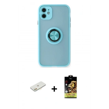 MARSİLYAN™- iPhone 11 Kılıf Yörünge Çizgi - Siyah Buffer Cam Ekran Koruyucu + Renkli Kamera Lens Koruma Cam - TU