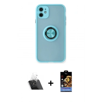 MARSİLYAN™- iPhone 11 Kılıf Yörünge Çizgi - Siyah Buffer Hayalet Cam Ekran Koruyucu + Kamera Lens Koruma Cam - SF