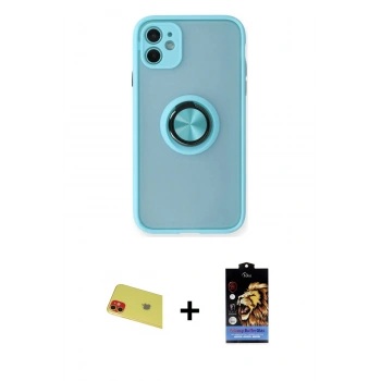 MARSİLYAN™- iPhone 11 Kılıf Yörünge Çizgi - Siyah Buffer Hayalet Cam Ekran Koruyucu + Rainbow Kamera Lens Koruma Cam - KI