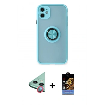 MARSİLYAN™- iPhone 11 Kılıf Yörünge Çizgi - Siyah Buffer Hayalet Cam Ekran Koruyucu + Raze Metal Kamera Lens - KI