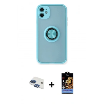 MARSİLYAN™- iPhone 11 Kılıf Yörünge Çizgi - Siyah Buffer Hayalet Cam Ekran Koruyucu + Pers Alüminyum Kamera Lens - LT