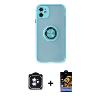 MARSİLYAN™- iPhone 11 Kılıf Yörünge Çizgi - Siyah Buffer Hayalet Cam Ekran Koruyucu + PVD Metal Kamera Lens - MI