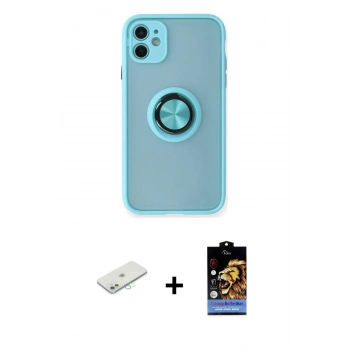 MARSİLYAN™- iPhone 11 Kılıf Yörünge Çizgi - Siyah Buffer Hayalet Cam Ekran Koruyucu + Renkli Kamera Lens Koruma Cam - SI