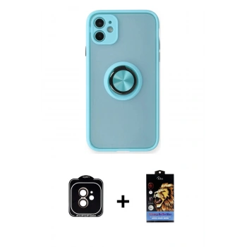 MARSİLYAN™- iPhone 11 Kılıf Yörünge Çizgi - Siyah Buffer Hayalet Cam Ekran Koruyucu + PVD Metal Kamera Lens - TU