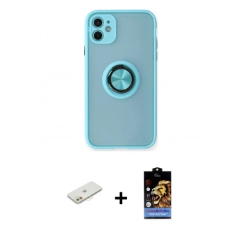 MARSİLYAN™- iPhone 11 Kılıf Yörünge Çizgi - Siyah Buffer Hayalet Cam Ekran Koruyucu + Renkli Kamera Lens Koruma Cam - TU