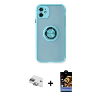 MARSİLYAN™- iPhone 11 Kılıf Yörünge Çizgi - Siyah Buffer Hayalet Cam Ekran Koruyucu + Pers Alüminyum Kamera Lens - YL