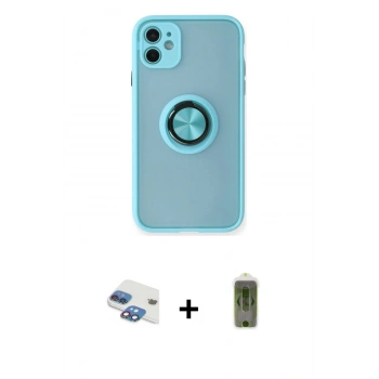 MARSİLYAN™- iPhone 11 Kılıf Yörünge Çizgi - Siyah Joko Magic 5D Hayalet Cam + Pers Alüminyum Kamera Lens - GI