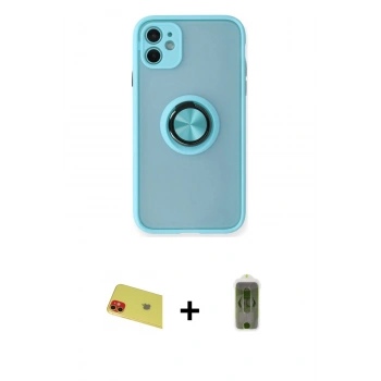 MARSİLYAN™- iPhone 11 Kılıf Yörünge Çizgi - Siyah Joko Magic 5D Hayalet Cam + Rainbow Kamera Lens Koruma Cam - KI