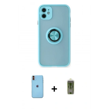 MARSİLYAN™- iPhone 11 Kılıf Yörünge Çizgi - Siyah Joko Magic 5D Hayalet Cam + Neon Fosforlu Kamera Lens - TU