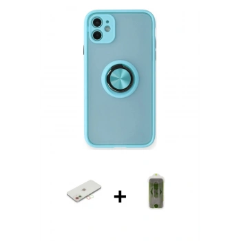 MARSİLYAN™- iPhone 11 Kılıf Yörünge Çizgi - Siyah Joko Magic 5D Hayalet Cam + Renkli Kamera Lens Koruma Cam - YL