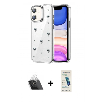 MARSİLYAN™- iPhone 11 Kılıf Yörünge Form - Şeffaf Pasifik Cam Ekran Koruyucu + Kamera Lens Koruma Cam - SF