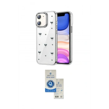 MARSİLYAN™- iPhone 11 Kılıf Yörünge Form - Şeffaf Royal Nano Ekran Koruyucu