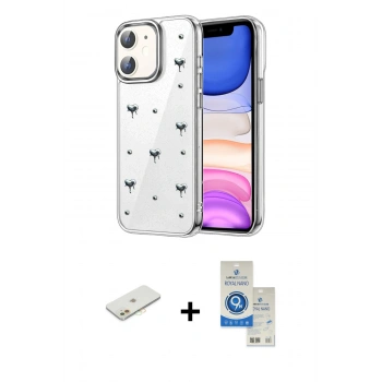 MARSİLYAN™- iPhone 11 Kılıf Yörünge Form - Şeffaf Royal Nano Ekran Koruyucu + Renkli Kamera Lens Koruma Cam - TU