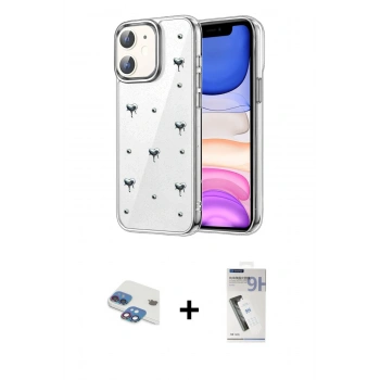 MARSİLYAN™- iPhone 11 Kılıf Yörünge Form - Şeffaf Uv Polymer Nano Ekran Koruyucu + Pers Alüminyum Kamera Lens - GI