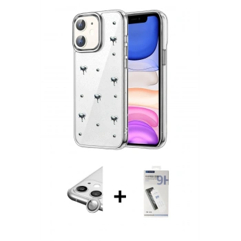 MARSİLYAN™- iPhone 11 Kılıf Yörünge Form - Şeffaf Uv Polymer Nano Ekran Koruyucu + Raze Metal Kamera Lens - GS