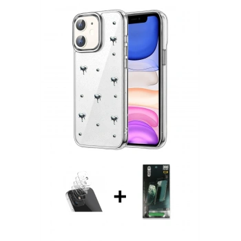 MARSİLYAN™- iPhone 11 Kılıf Yörünge Form - Siyah 360 Mat Full Body Arka Koruyucu + Kamera Lens Koruma Cam - SF
