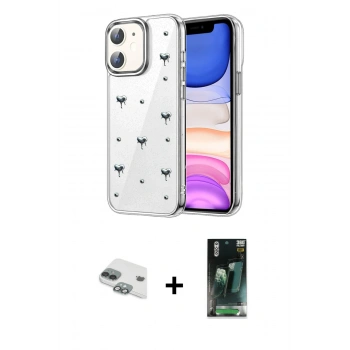 MARSİLYAN™- iPhone 11 Kılıf Yörünge Form - Siyah 360 Mat Full Body Arka Koruyucu + Pers Alüminyum Kamera Lens - YL