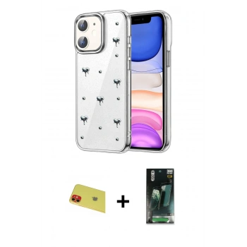 MARSİLYAN™- iPhone 11 Kılıf Yörünge Form - Siyah 360 Mat Full Body Arka Koruyucu + Rainbow Kamera Lens Koruma Cam - KI