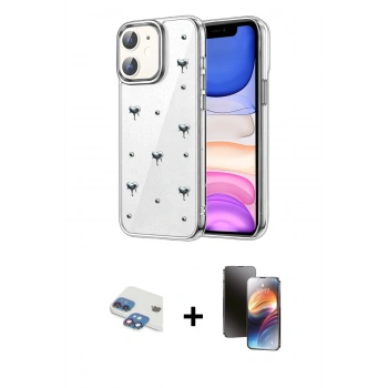 MARSİLYAN™- iPhone 11 Kılıf Yörünge Form - Siyah 3D Antistatik Mat Seramik Nano Ekran Koruyucu + Pers Alüminyum Kamera Lens - GI