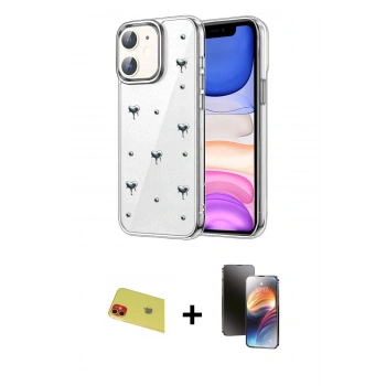 MARSİLYAN™- iPhone 11 Kılıf Yörünge Form - Siyah 3D Antistatik Mat Seramik Nano Ekran Koruyucu + Rainbow Kamera Lens Koruma Cam - KI