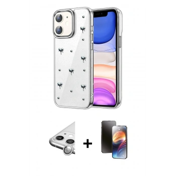 MARSİLYAN™- iPhone 11 Kılıf Yörünge Form - Siyah 3D Antistatik Mat Seramik Nano Ekran Koruyucu + Raze Metal Kamera Lens - GS