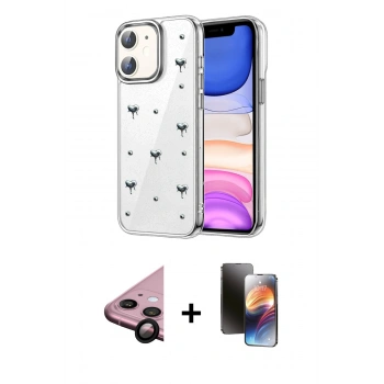 MARSİLYAN™- iPhone 11 Kılıf Yörünge Form - Siyah 3D Antistatik Mat Seramik Nano Ekran Koruyucu + Raze Metal Kamera Lens - SH