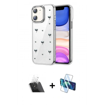 MARSİLYAN™- iPhone 11 Kılıf Yörünge Form - Siyah 3D Antistatik Seramik Nano Ekran Koruyucu + Kamera Lens Koruma Cam - SF