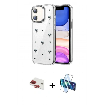 MARSİLYAN™- iPhone 11 Kılıf Yörünge Form - Siyah 3D Antistatik Seramik Nano Ekran Koruyucu + Pers Alüminyum Kamera Lens - KI