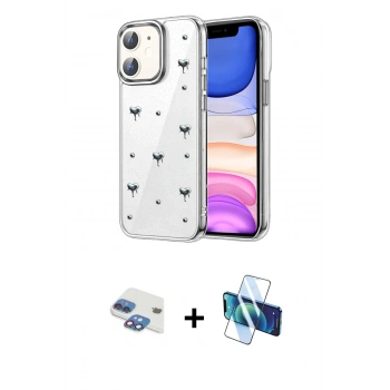 MARSİLYAN™- iPhone 11 Kılıf Yörünge Form - Siyah 3D Antistatik Seramik Nano Ekran Koruyucu + Pers Alüminyum Kamera Lens - GI