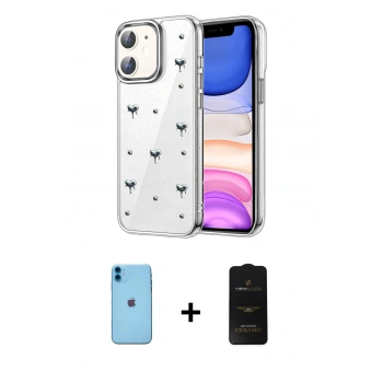 MARSİLYAN™- iPhone 11 Kılıf Yörünge Form - Siyah 6D Antistatik Mat Seramik Hayalet Nano Ekran Koruyucu + Neon Fosforlu Kamera Lens - MI