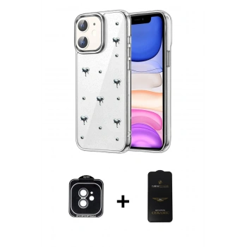 MARSİLYAN™- iPhone 11 Kılıf Yörünge Form - Siyah 6D Antistatik Mat Seramik Hayalet Nano Ekran Koruyucu + PVD Metal Kamera Lens - YL