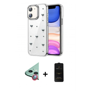 MARSİLYAN™- iPhone 11 Kılıf Yörünge Form - Siyah 6D Antistatik Mat Seramik Hayalet Nano Ekran Koruyucu + Raze Metal Kamera Lens - KI