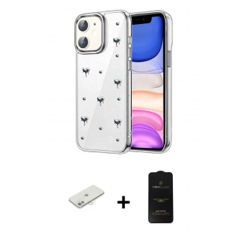 MARSİLYAN™- iPhone 11 Kılıf Yörünge Form - Siyah 6D Antistatik Mat Seramik Hayalet Nano Ekran Koruyucu + Renkli Kamera Lens Koruma Cam - SI