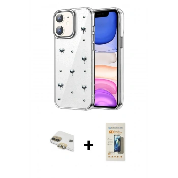 MARSİLYAN™- iPhone 11 Kılıf Yörünge Form - Siyah 6D Mat Seramik Hayalet Nano Ekran Koruyucu + Pers Alüminyum Kamera Lens - GD