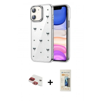 MARSİLYAN™- iPhone 11 Kılıf Yörünge Form - Siyah 6D Mat Seramik Hayalet Nano Ekran Koruyucu + Pers Alüminyum Kamera Lens - KI